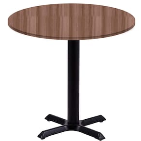 Mesa Ômega Ferro Preto 74 cm (Alt) Base em X Tampo MDP Redondo 60 cm (Larg) x 2,50 cm (Alt) Walnut