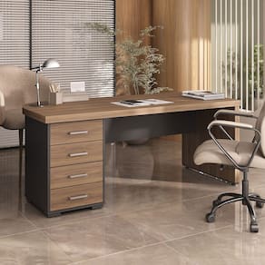 Mesa para Escritório Tamburato 4 Gavetas Nogal/Preto 6127 - Artany Móveis