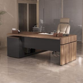 Mesa para Escritório Diretoria Tamburato Connect 2 Portas Nogal/Preto - Artany Móveis