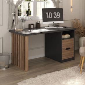 Mesa Escrivaninha Florence 2 Gavetas Nogal/Preto - Artany Móveis