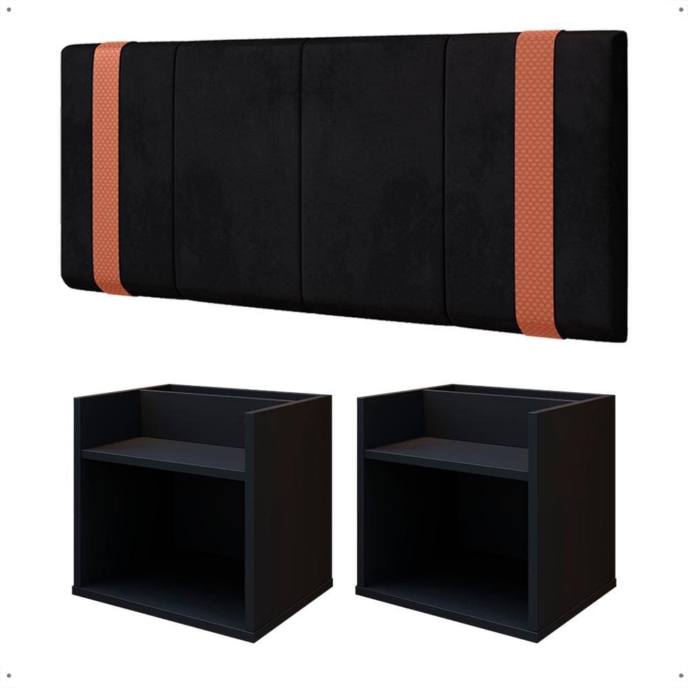 Kit Quarto Completo 2 Mesinhas Lateral Cama Organizadora Cabeceira Suspensa Cama Casal 1,40 Estofada - Lojas RPM