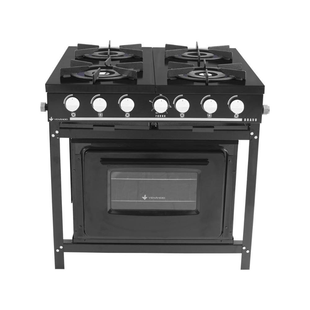 Fogão A Gás Bravo Multicores 4 Bocas Com Forno Br4bf - Venâncio Preto Preto