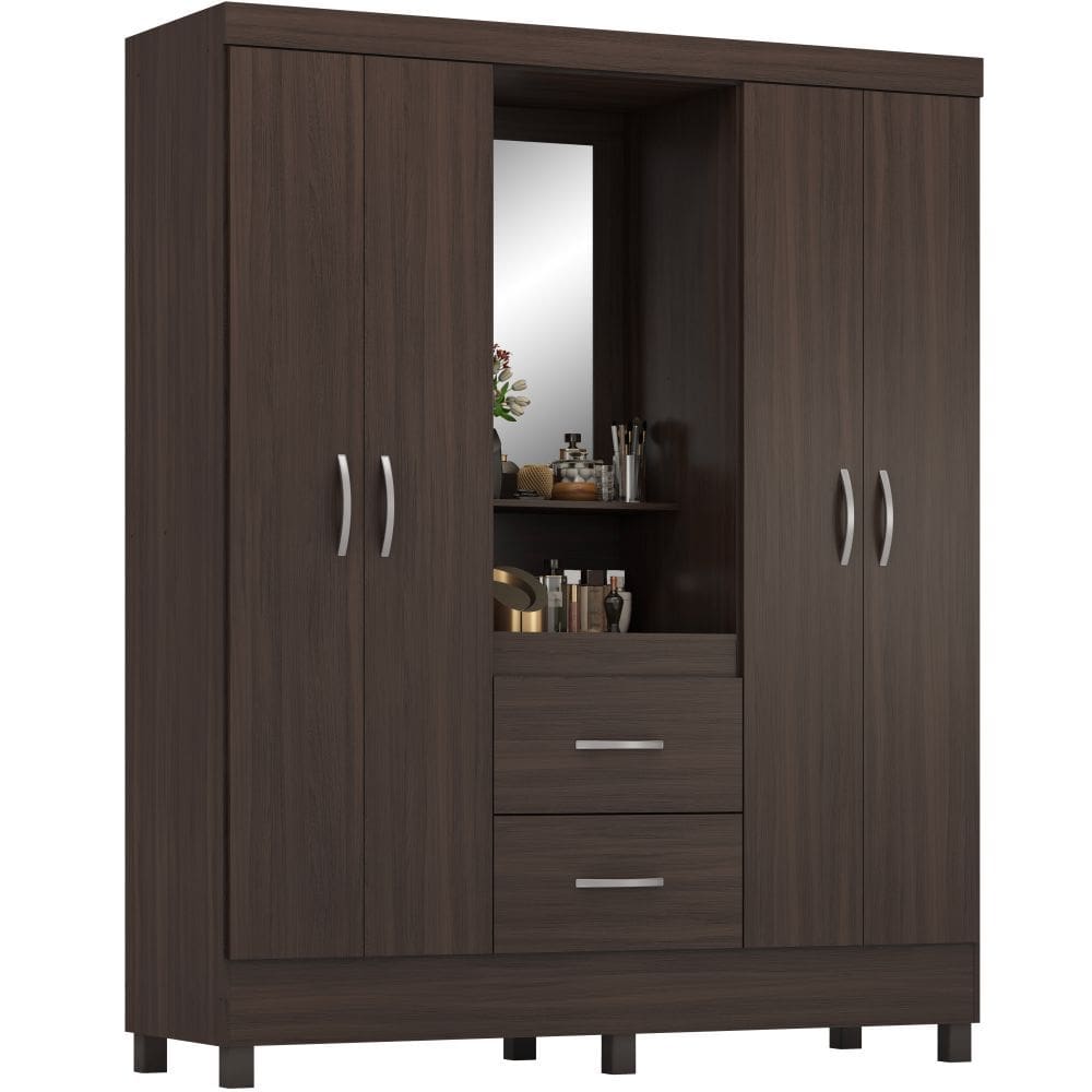 Guarda Roupa Demobile capelinha Lord 4 portas 2 gavetas com penteadeira espelho Café Touch 205
