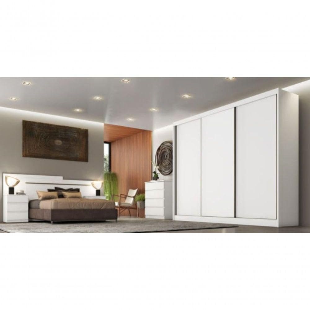 Guarda Roupa Casal 3 Portas 8 Gavetas Arezzo - Móveis Novo Horizonte - Branco