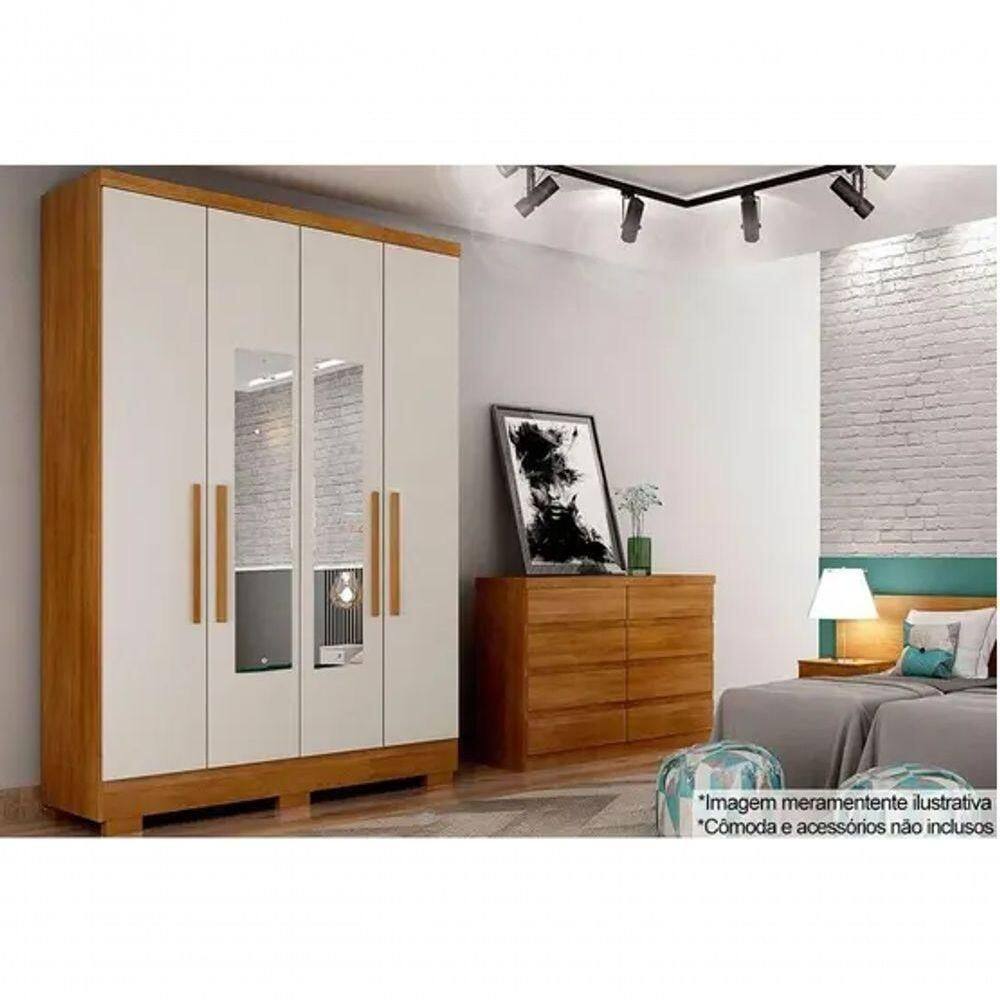 Guarda Roupa Milly 4 Portas Com Espelho Cumaru Fendi - Novo Horizonte