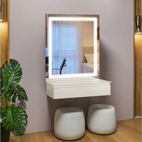 Penteadeira Camarim Paris Com Espelho E Led Off White - Mavaular