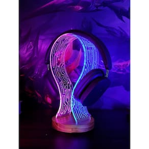 Suporte para fone de ouvido YuanDian Walnut Wood com luz noturna LED