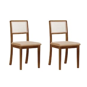 Kit 2 Cadeiras De Jantar Luxo Madeira Maciça Imbuia Encosto Telinha Palha Estofada Linho Bege Rubi