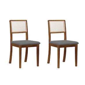 Kit 2 Cadeiras De Jantar Luxo Palha Estofadas Veludo Cinza Em Tela Sextavada Rubi Madeira Maciça Imbuia