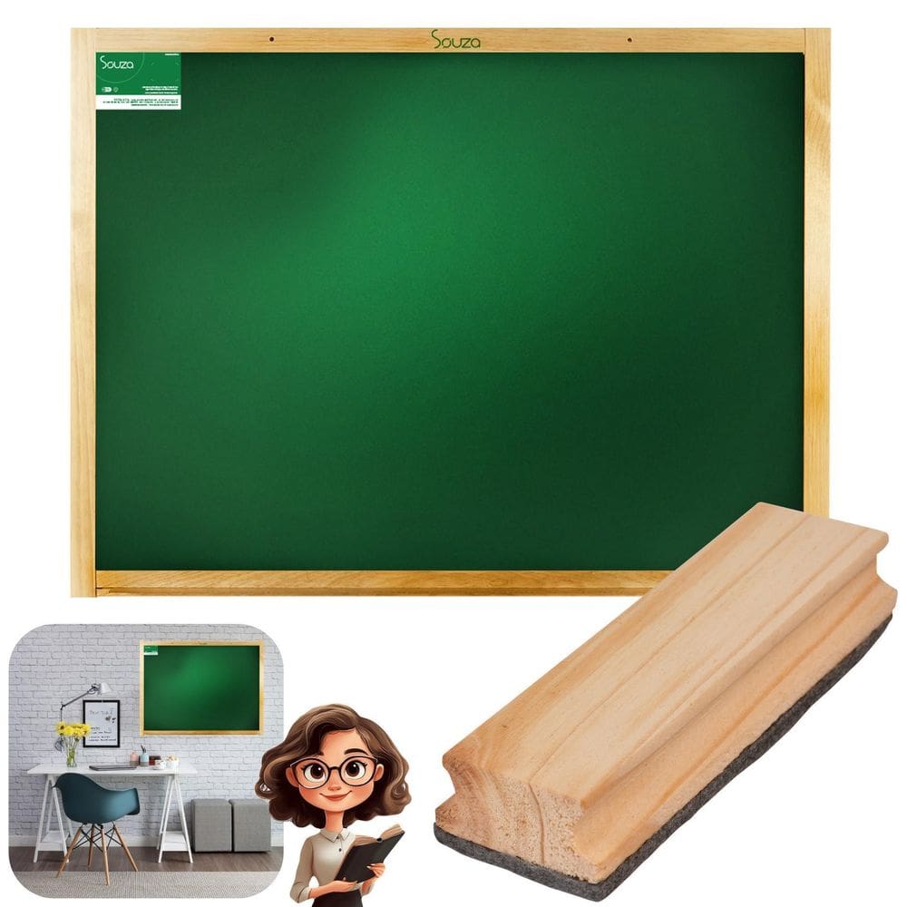 Lousa Escolar 70X50Cm Quadro Verde De Madeira + Apagador