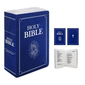 Almofada de pelúcia em forma de livro A Bíblia Sagrada com versículo bíblico azul