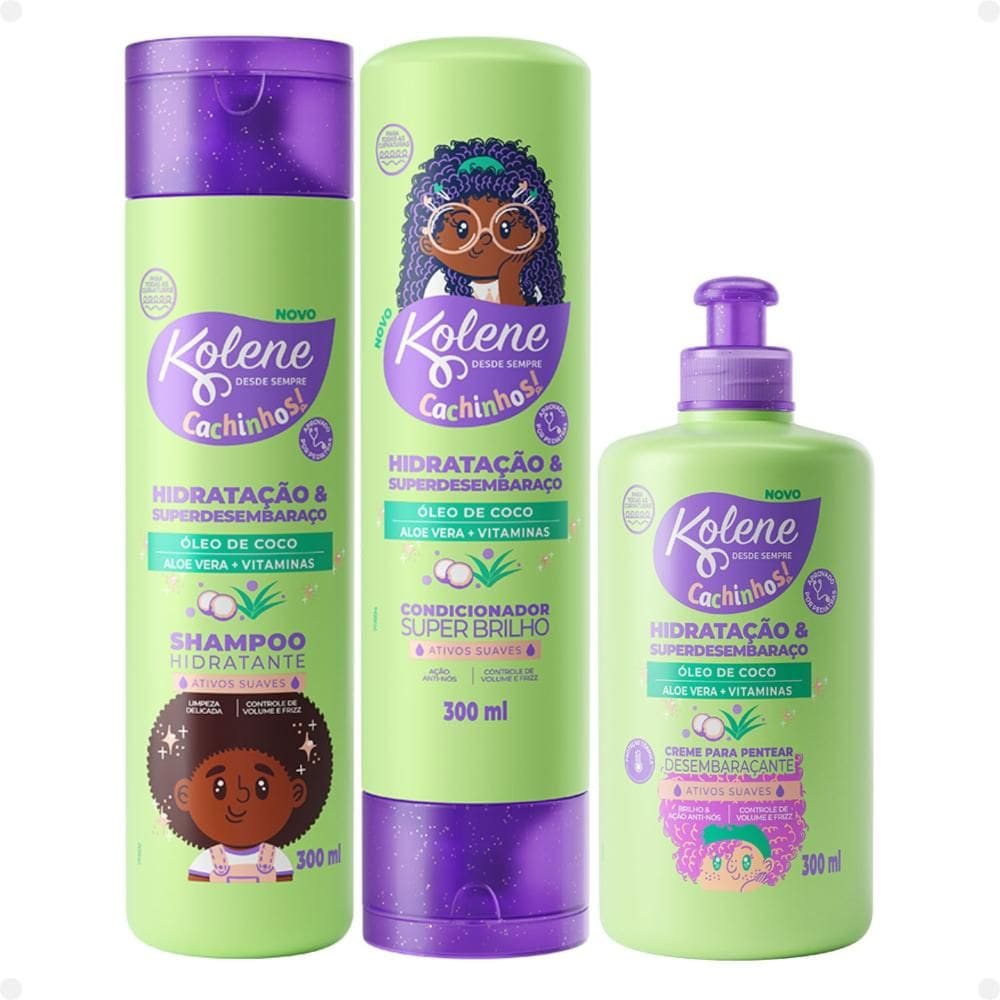 Kit Kolene Cachinhos: Shampoo, Condicionador e Creme para Pentear 300ml