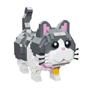 Conjunto de blocos de construção Pet Cute Grey Cat 673 unidades para meninos e meninas