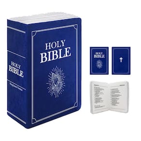 Almofada de pelúcia em forma de livro A Bíblia Sagrada com versículo bíblico azul