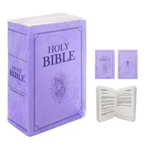 Almofada de pelúcia em forma de livro A Bíblia Sagrada com versículo bíblico roxo