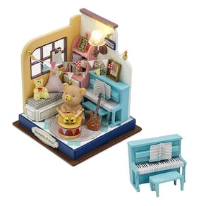Kit de casa de bonecas em miniatura DIY Casa de bonecas de madeira com luzes LED