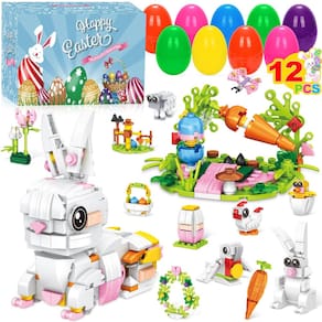 Conjunto de blocos de construção Easter Rabbit 12 em 1 com ovos coloridos