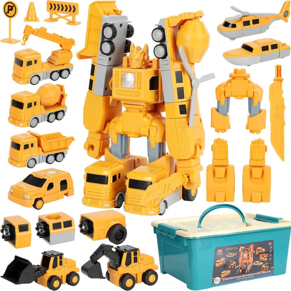 Robô de carro de engenharia de transformação magnética de brinquedo com caixa de armazenamento