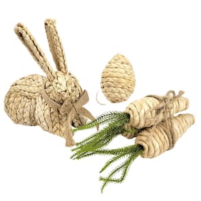 Kit Decoração Pascoa Fibra Natural Coelho Cenoura Ovo 3Pc