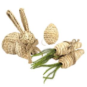 Kit Decoração Pascoa Fibra Natural Coelho Cenoura Ovo 3Pc
