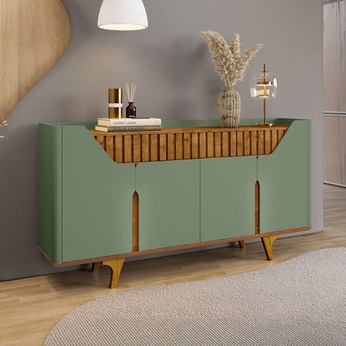imagem-Balcão Buffet Danubio 4 Portas 2 Gavetas Ripado Pistache/Naturallle - Móveis Bechara - Verde