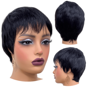 Peruca curta preta cabelo humano liso verão prática natural