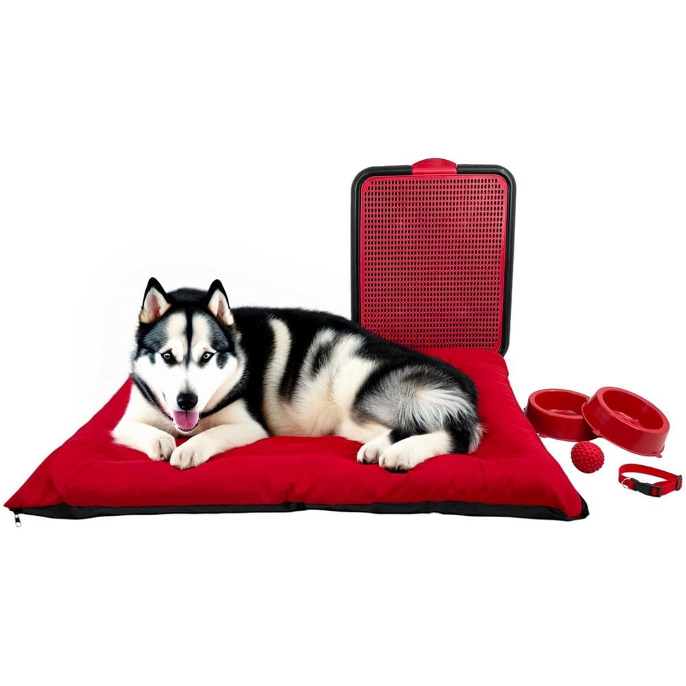 Kit Pet Grande Cama Futon Sanitário Comedouros Coleira Bola