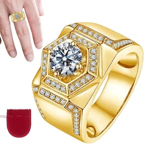 Anel Dourado Banhado A Ouro Moissanita Cravejado Zircônias