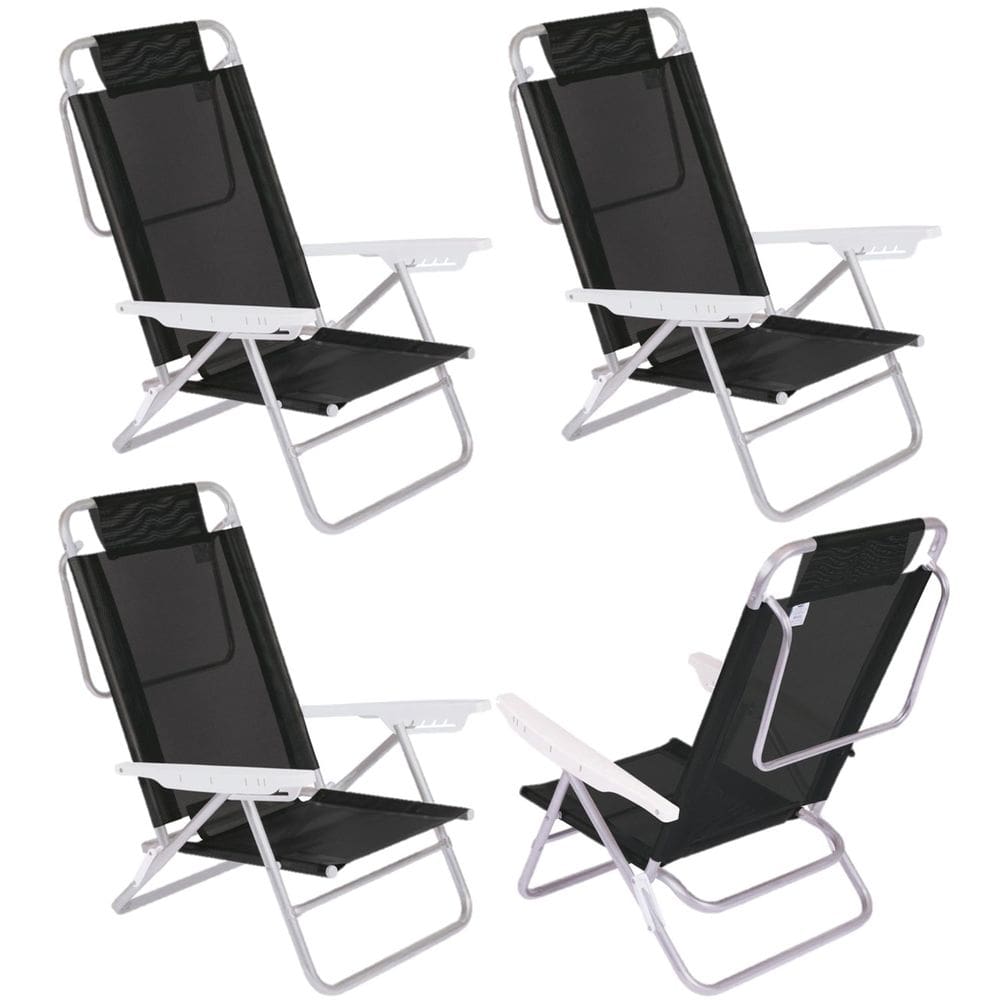 Kit 4 Cadeira Reclinável Summer 6 Posições Alumínio Praia Camping - Mor