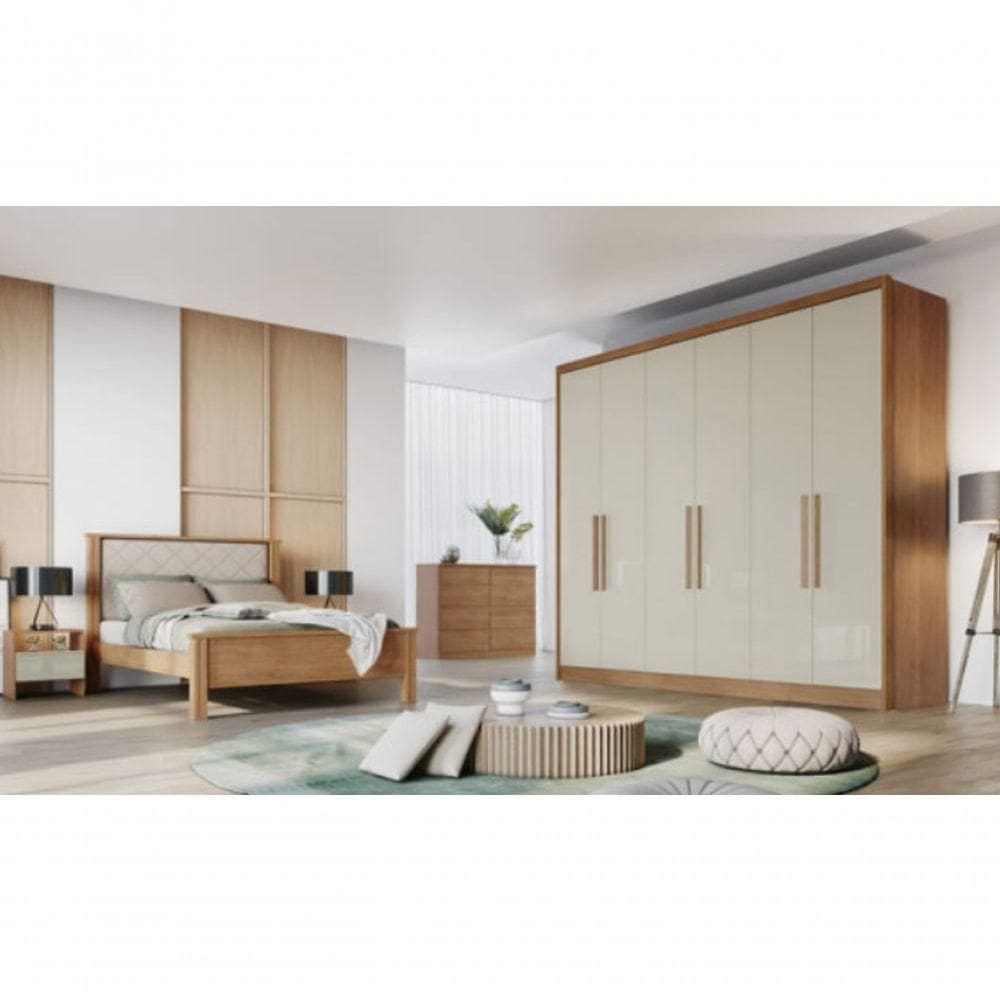 Guarda Roupa Casal 6 Portas 8 Gavetas - New Vértice - Móveis Novo Horizonte - Cumaru Fendi