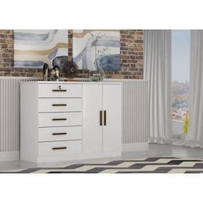 Cômoda Com Sapateira Space 5 Gavetas - Móveis Novo Horizonte Branco