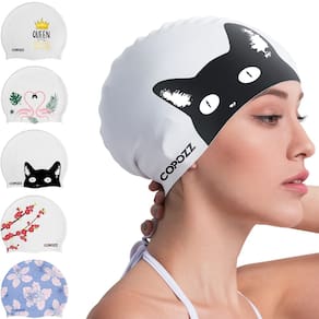 Boné de natação COPOZZ de silicone impermeável para mulheres Black Cat
