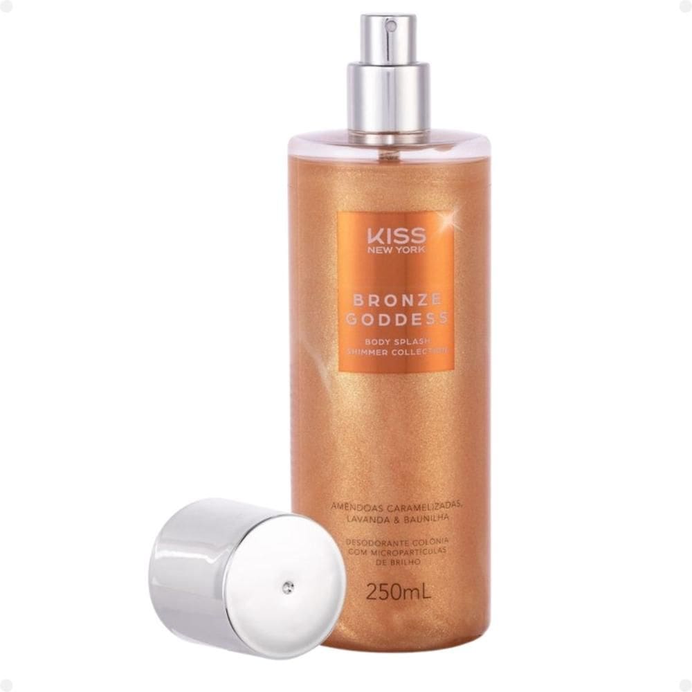 Body Splash Kiss New York Shimmer Collection Bronze Goddess Amêndoas Caramelizadas, Lavanda e Baunilha 250ml