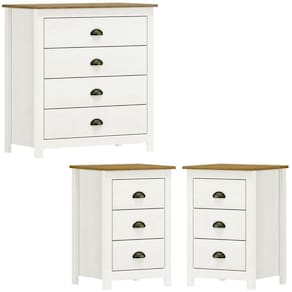 Comoda 4 Gv 02 Mesas de Cabeceira 3 Gv Madeira Maciça Branco Freijo Milani Store