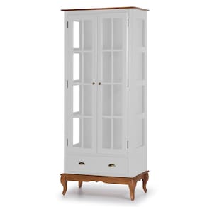 Cristaleira 2 Portas e Laterais em Vidro 3 Prateleiras 1 Gaveta 60808 Hannover - Branco/Imbuia Glazer