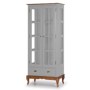 Cristaleira 2 Portas e Laterais em Vidro 3 Prateleiras 1 Gaveta 60808 Hannover - Off White/Imbuia Glazer