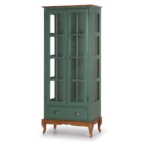 Cristaleira 2 Portas e Laterais em Vidro 3 Prateleiras 1 Gaveta 60808 Hannover - Verde/Imbuia Glazer