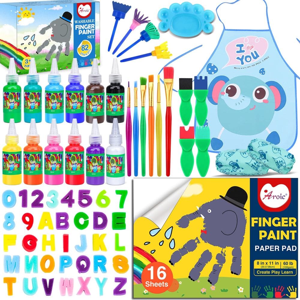 Conjunto de pintura a dedo lavável AROIC, pacote 82 com 12 cores, 30 ml