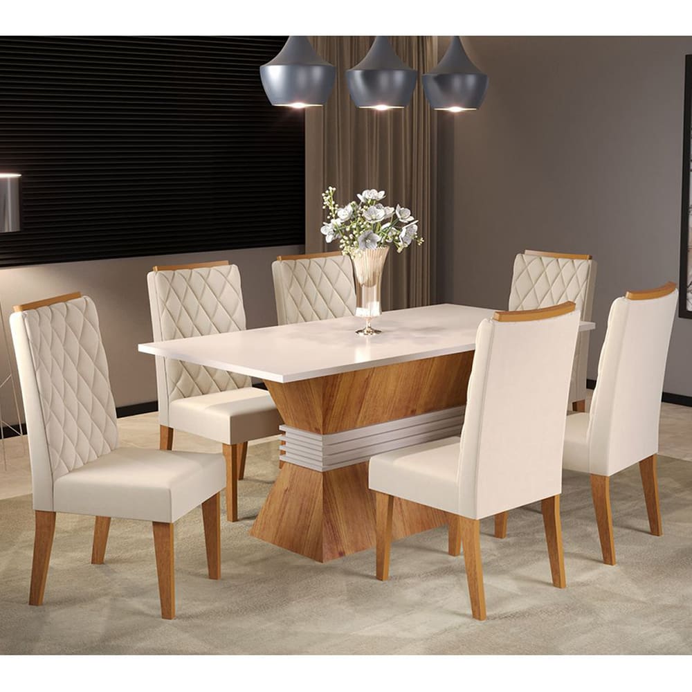 Mesa De Jantar Retangular Born Com 6 Cadeiras Iza - Casa Giulia