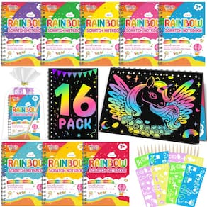 Caderno Scratch Art Party Favors FEREDO KIDS Rainbow, pacote com 16