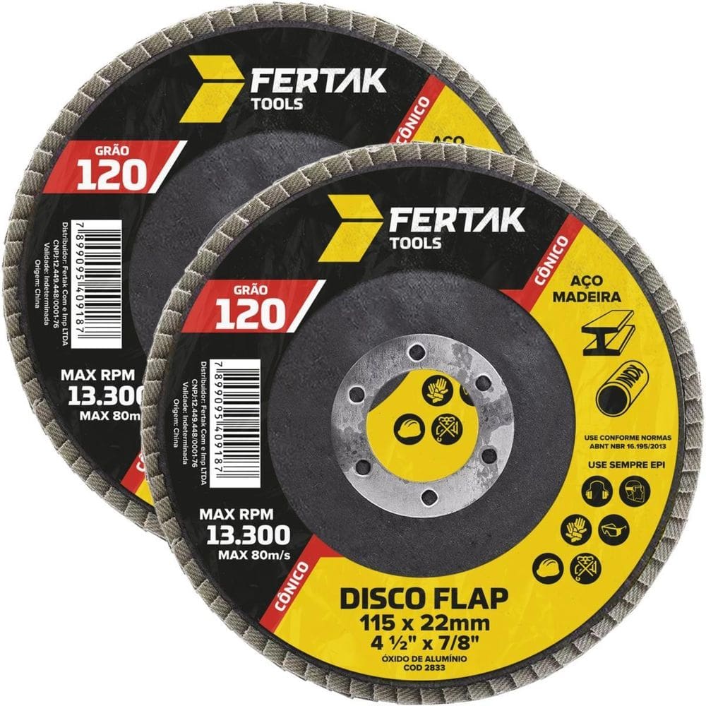Disco Flap Cônico 115Mm Grão 120 Madeira Aço Desbaste 02 Un