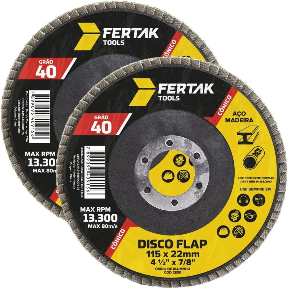 Disco Flap Cônico 115Mm Grão 40 Madeira Aço Desbaste 02 Un