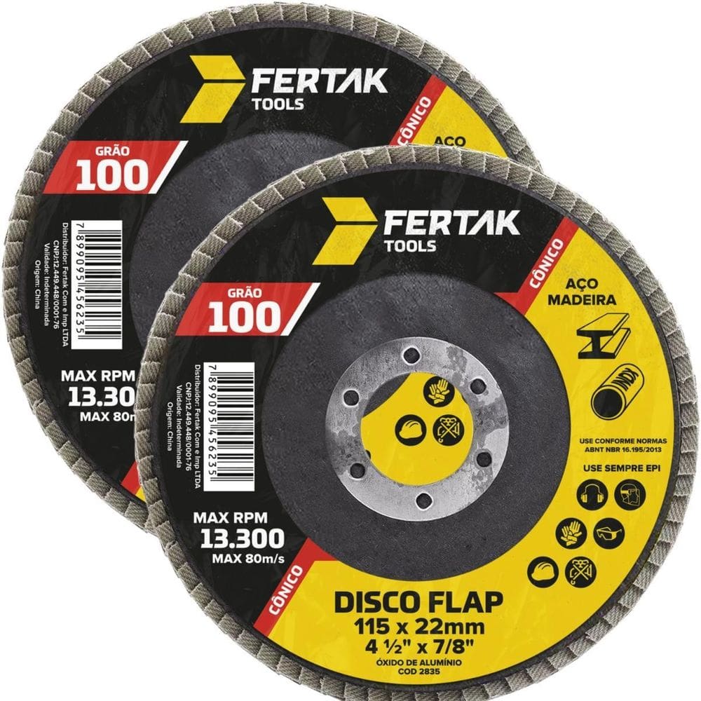 Disco Flap Cônico 115Mm Grão 100 Madeira Aço Desbaste 02 Un
