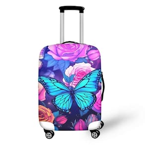 Capa protetora de bagagem TODIYADDU Blue Butterfly Flowers