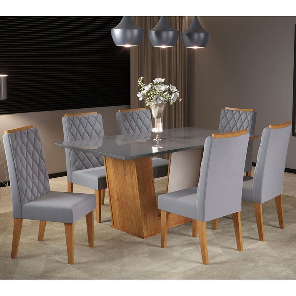 Mesa De Jantar Retangular Vitton Com 6 Cadeiras Iza - Casa Giulia