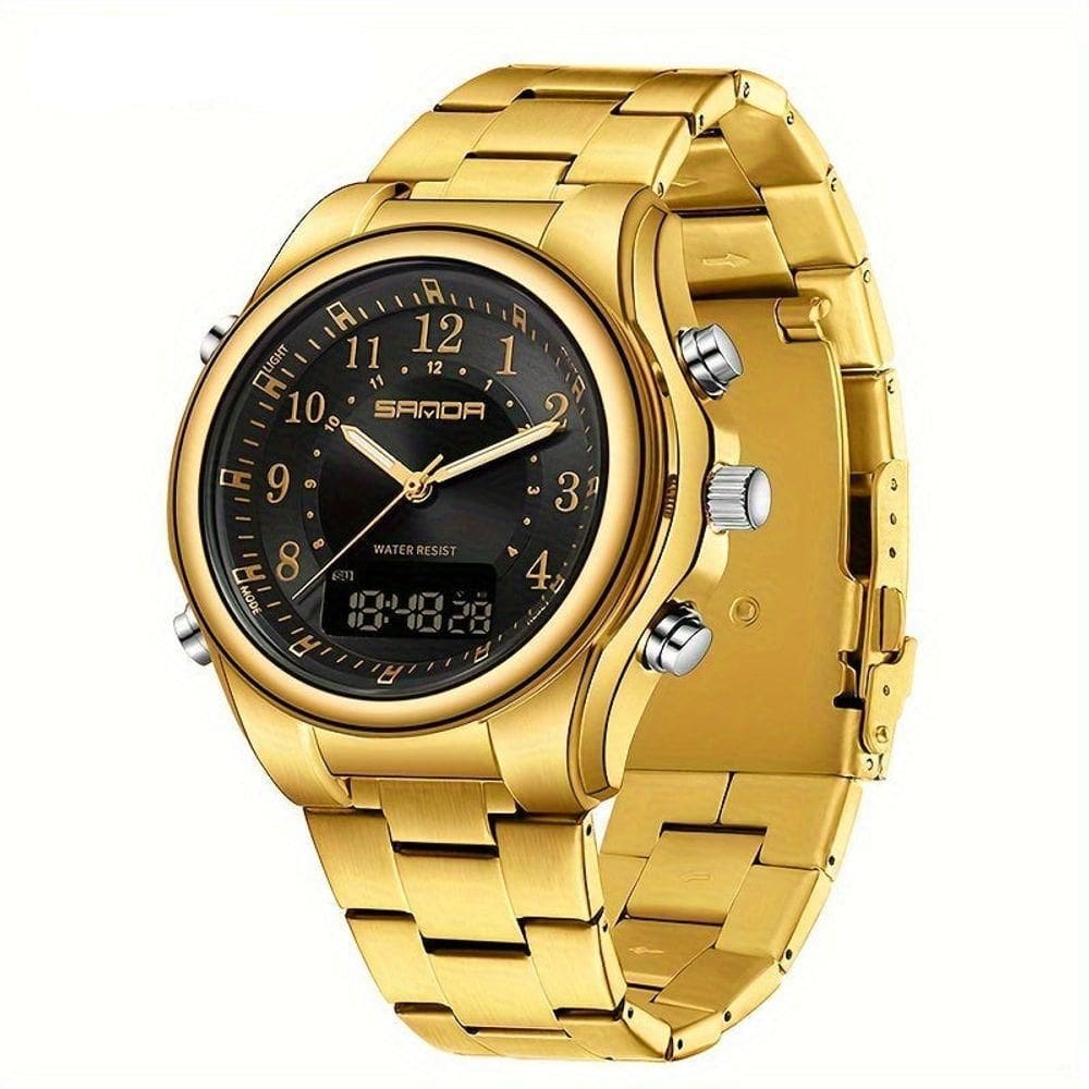 Relógio Masculino Fashion Pulseira De Aço Inoxidável Resistente À Água 50m Dourado
