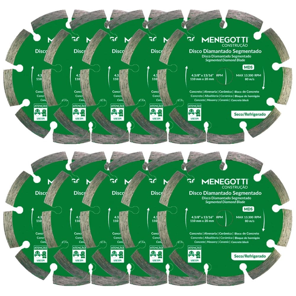Kit 10 Disco Diamantado Segmentado 4.3/8 Pol (110mm) MDS Menegotti