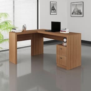 Mesa para Escritório em L com 02 Gavetas ME4129 Amêndoa Tecnomobili