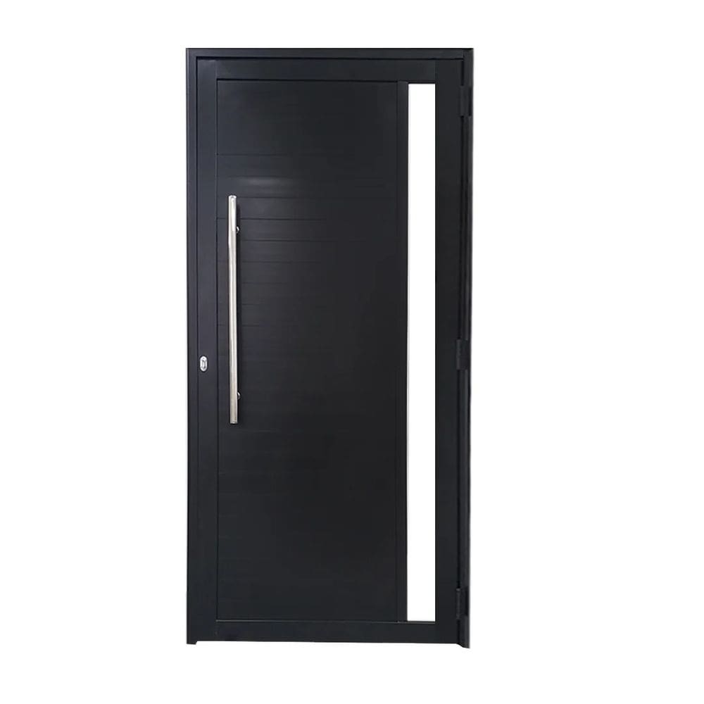 Porta Lambril 2,10x1,00 lado DIREITO L-25 no alum. preto c/puxador redondo e vidro lateral