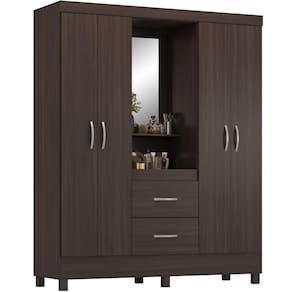 Guarda Roupa Demobile capelinha Lord 4 portas 2 gavetas com penteadeira espelho Café Touch 205
